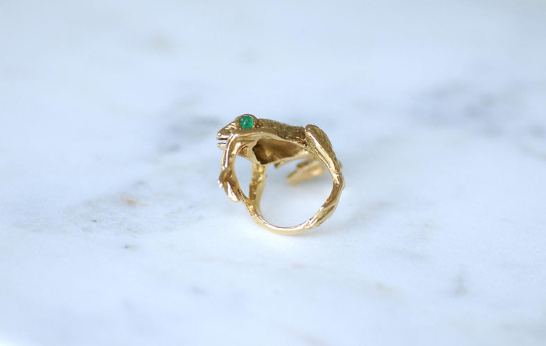 Bague 51.5 Bague grenouille en or jaune 18k et diamants, yeux émeraudes 58 Facettes