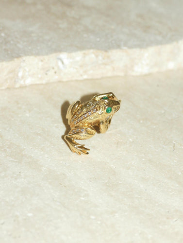 Bague 51.5 Bague grenouille en or jaune 18k et diamants, yeux émeraudes 58 Facettes