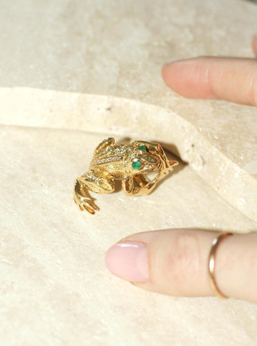 Bague 51.5 Bague grenouille en or jaune 18k et diamants, yeux émeraudes 58 Facettes