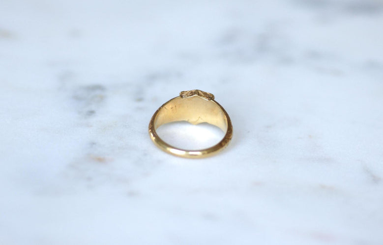 Bague 60 Chevalière - Bague intaille jaspe sanguin bras issant en or jaune 58 Facettes