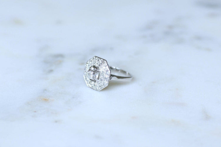 Bague 53 Bague Art Déco octogonale en platine et diamants 0,65 ct 58 Facettes