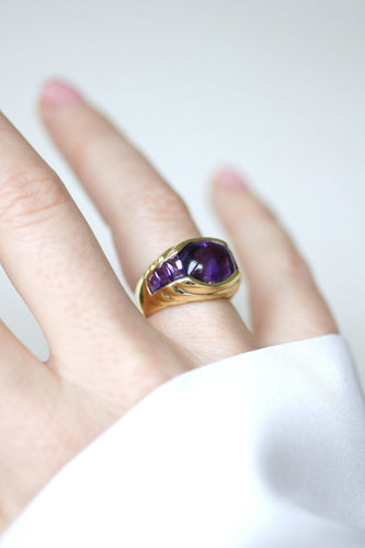 Bague 49 Bague boule à gaudrons en or jaune 18k et améthystes 58 Facettes