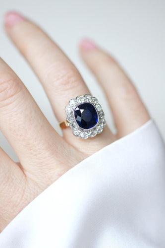 Bague 54 Bague Pompadour Art Déco en or rose 18k et platine, saphir et diamants 58 Facettes