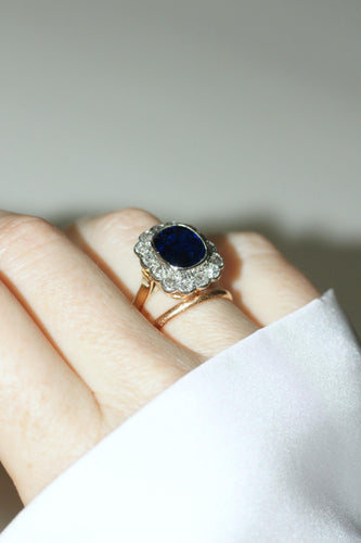 Bague 54 Bague Pompadour Art Déco en or rose 18k et platine, saphir et diamants 58 Facettes