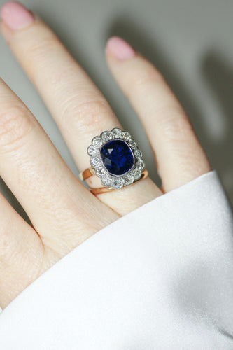 Bague 54 Bague Pompadour Art Déco en or rose 18k et platine, saphir et diamants 58 Facettes