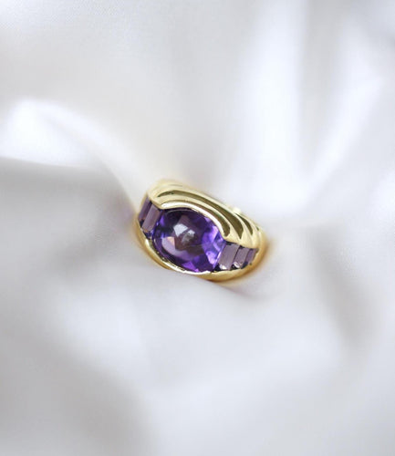 Bague 49 Bague boule à gaudrons en or jaune 18k et améthystes 58 Facettes