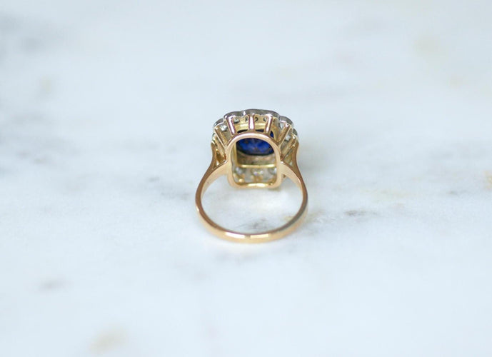 Bague 54 Bague Pompadour Art Déco en or rose 18k et platine, saphir et diamants 58 Facettes