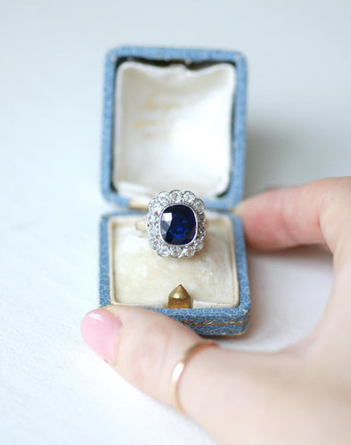 Bague 54 Bague Pompadour Art Déco en or rose 18k et platine, saphir et diamants 58 Facettes