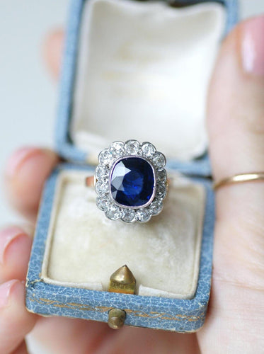 Bague 54 Bague Pompadour Art Déco en or rose 18k et platine, saphir et diamants 58 Facettes