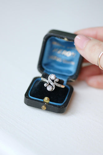 Bague 56.5 Bague Toi et Moi en or jaune 18k et platine, diamants 0,55 ct 58 Facettes