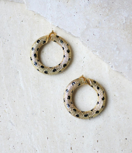 Boucles d'oreilles Fred - Boucles d’oreilles créoles Pattes de Panthère en or jaune et émail noir 58 Facettes