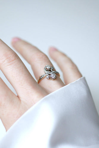 Bague 56.5 Bague Toi et Moi en or jaune 18k et platine, diamants 0,55 ct 58 Facettes