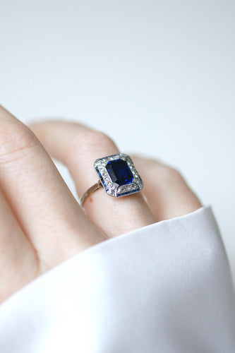 Bague 57 Bague Art Déco octogonale en or blanc 18kt et diamants 58 Facettes