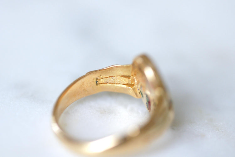 Bague 55 Bague ancienne chinoise pivotante en or jaune 21kt et émail 58 Facettes