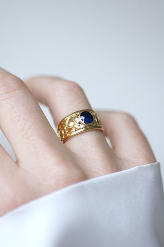 Bague 52 Bague bandeau victorienne en or jaune 18kt et saphir coussin 58 Facettes