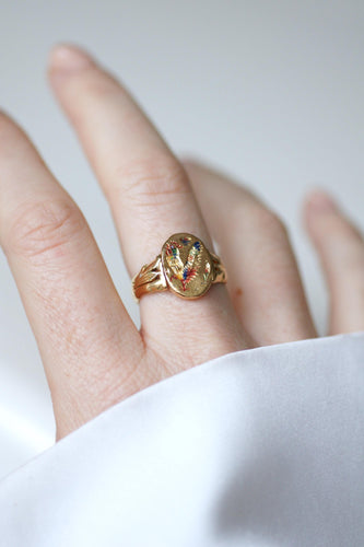 Bague 55 Bague ancienne chinoise pivotante en or jaune 21kt et émail 58 Facettes