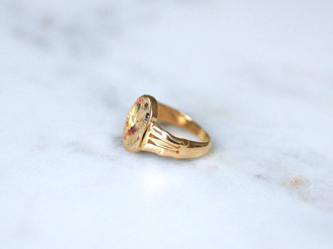 Bague 55 Bague ancienne chinoise pivotante en or jaune 21kt et émail 58 Facettes