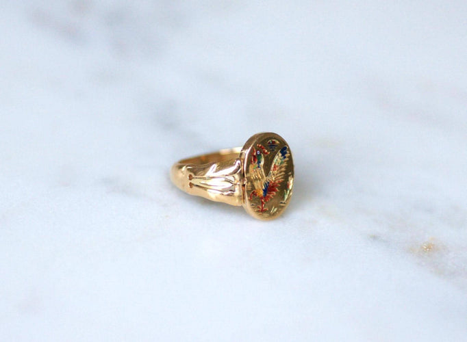 Bague 55 Bague ancienne chinoise pivotante en or jaune 21kt et émail 58 Facettes