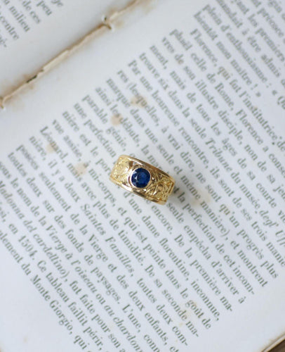 Bague 52 Bague bandeau victorienne en or jaune 18kt et saphir coussin 58 Facettes