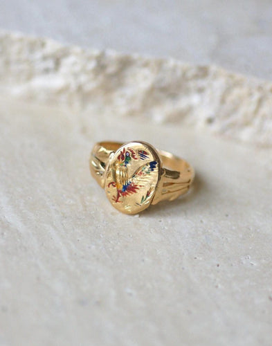 Bague 55 Bague ancienne chinoise pivotante en or jaune 21kt et émail 58 Facettes