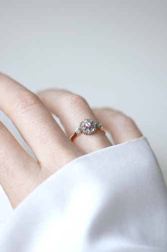 Bague 55 Bague marguerite ancienne en or rose 18kt et platine et diamants 58 Facettes