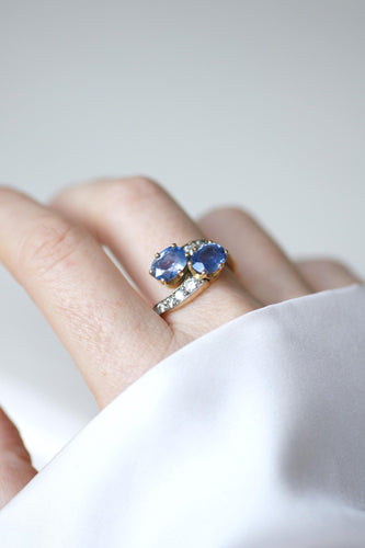 Bague 57 Bague Toi et Moi en or jaune et blanc et saphirs de Ceylan 58 Facettes