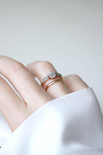 Bague 56 Bague solitaire diamant coussin taillé à l’ancienne en or rose et platine 58 Facettes