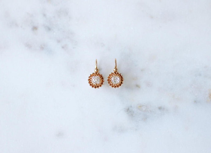 Boucles d'oreilles Boucles d'oreilles dormeuses taille ancienne coussin en or rose et diamants 58 Facettes