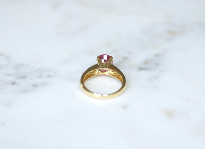 Bague 59.5 Bague tourmaline rose et diamants baguette en or jaune 18k 58 Facettes