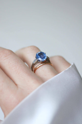 Bague 51 Bague Art Déco de fiançailles en platine et saphir de Ceylan 58 Facettes