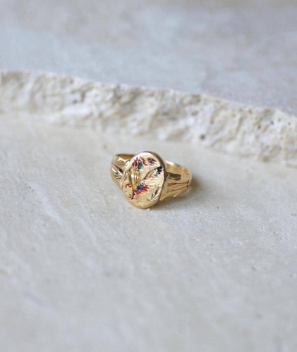 Bague 55 Bague ancienne chinoise pivotante en or jaune 21kt et émail 58 Facettes