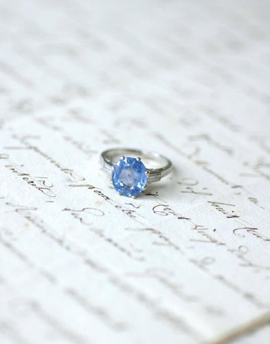 Bague 51 Bague Art Déco de fiançailles en platine et saphir de Ceylan 58 Facettes