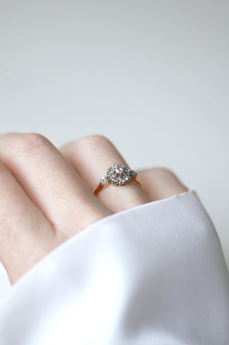 Bague 55 Bague marguerite ancienne en or rose 18kt et platine et diamants 58 Facettes