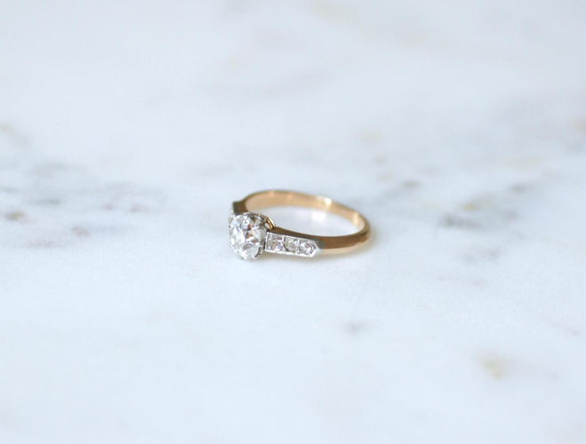 Bague 56 Bague solitaire diamant coussin taillé à l’ancienne en or rose et platine 58 Facettes