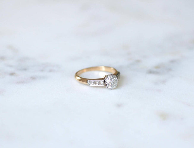 Bague 56 Bague solitaire diamant coussin taillé à l’ancienne en or rose et platine 58 Facettes