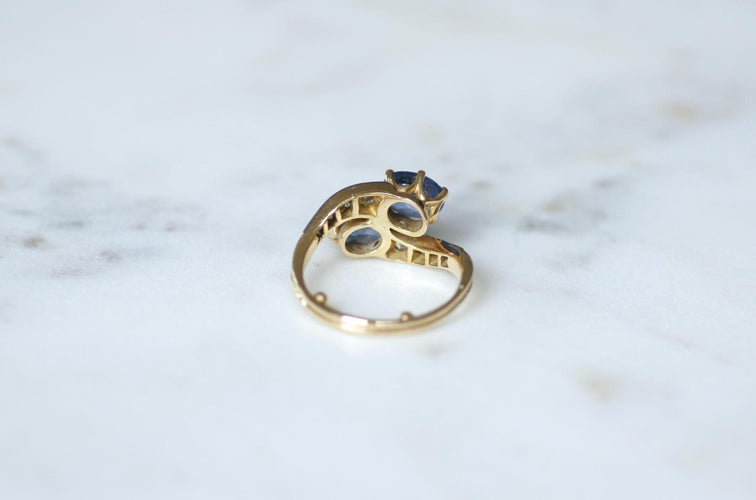 Bague 57 Bague Toi et Moi en or jaune et blanc et saphirs de Ceylan 58 Facettes
