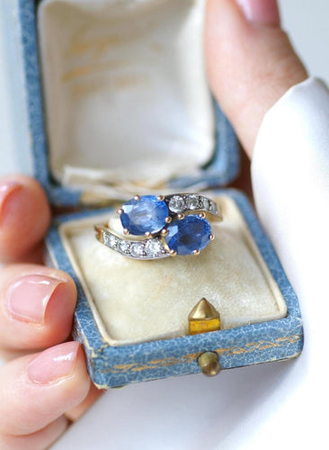 Bague 57 Bague Toi et Moi en or jaune et blanc et saphirs de Ceylan 58 Facettes