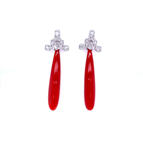 Boucles d'oreilles Boucles d’oreilles pendantes Art déco en or 18 carats, diamants et corail 58 Facettes