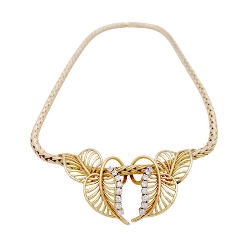 Collier Collier feuillages en or jaune et diamants 58 Facettes 35132