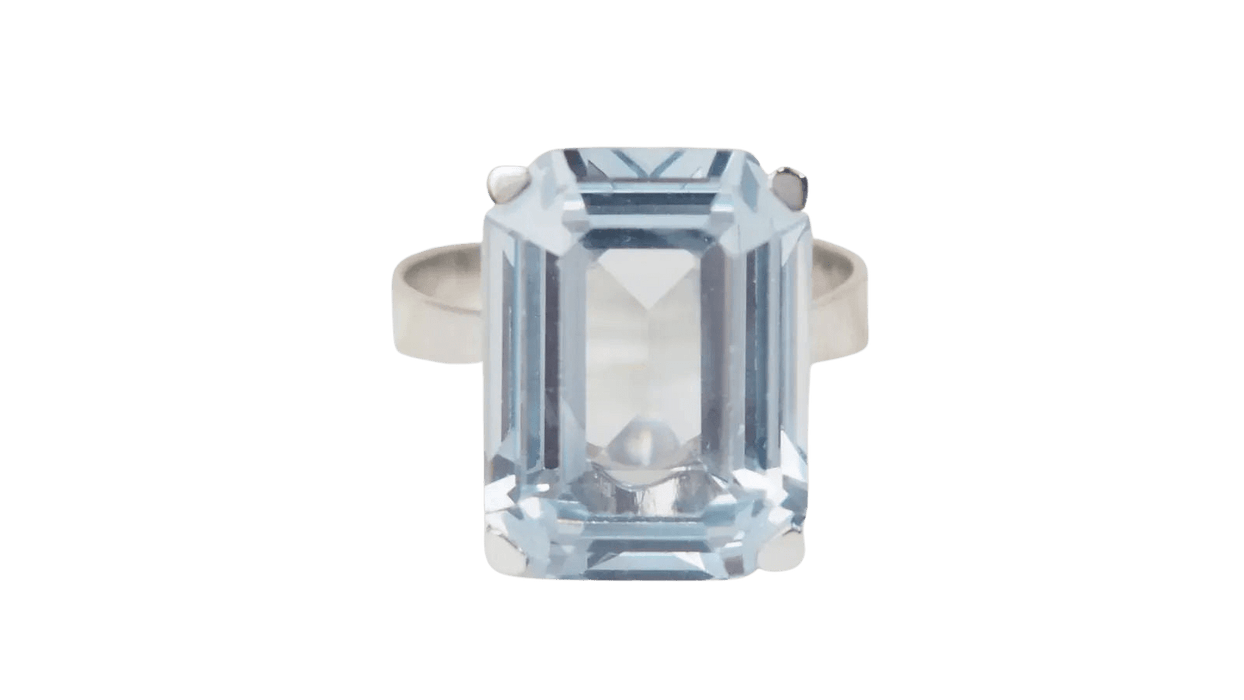 Bague 55 Bague vintage en or blanc et aigue marine 58 Facettes 32895