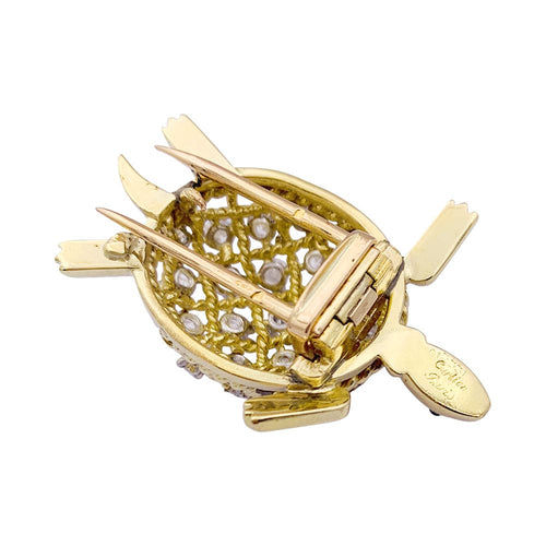 Broche Cartier Tortue - Broche vintage en or jaune, platine, diamants et saphirs 58 Facettes 33394