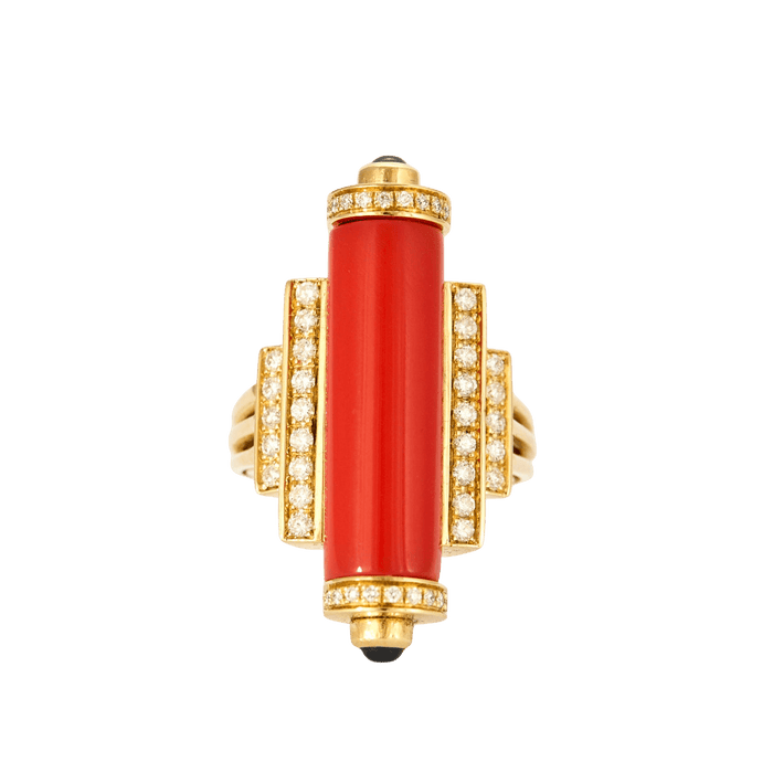 Bague 55 BAGUE STYLE ART DECO CORAIL DIAMANTS 58 Facettes Mac 31