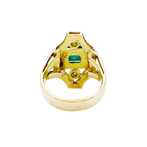Bague 55 Bague géométrique en or jaune 750 avec émeraude et diamants 58 Facettes 35220