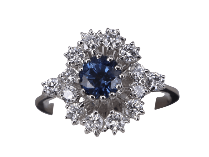 Bague 54.5 Bague saphir bleu et diamants en or blanc 58 Facettes BA-36