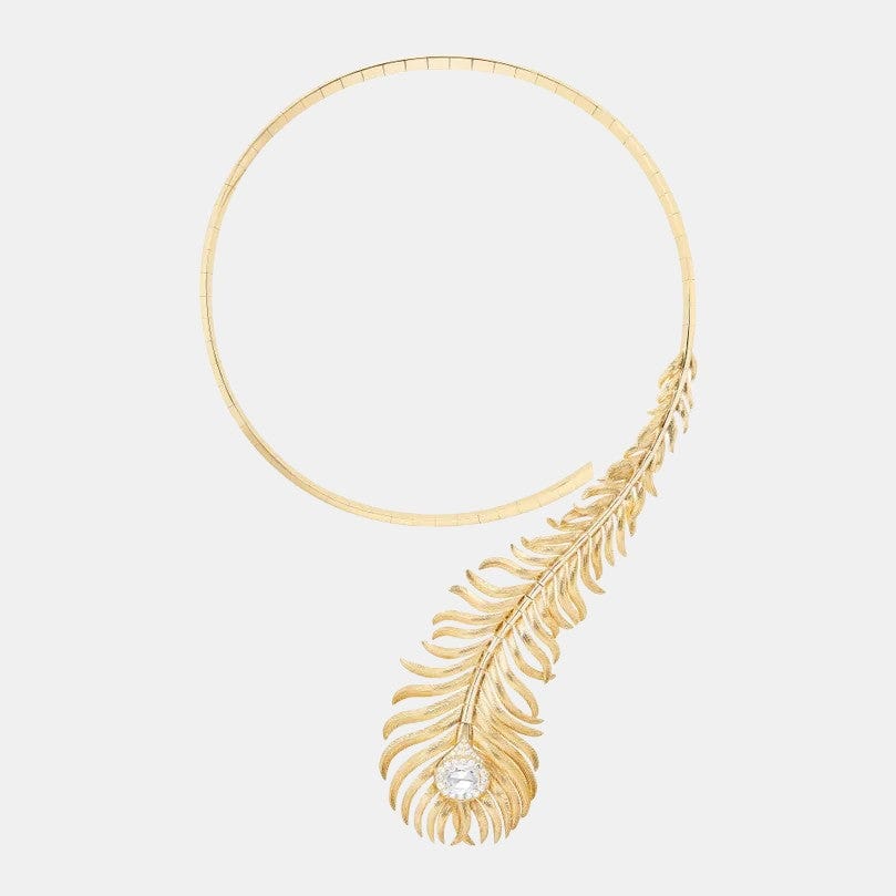 Collier Plume de Paon Or jaune Diamant 1.23ct