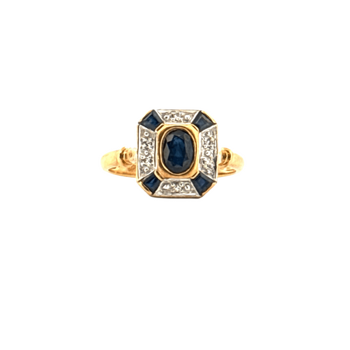 Ring 53 18k Yellow Gold Art Deco Sapphires & Diamonds Ring 58 Facettes 25-GS34321