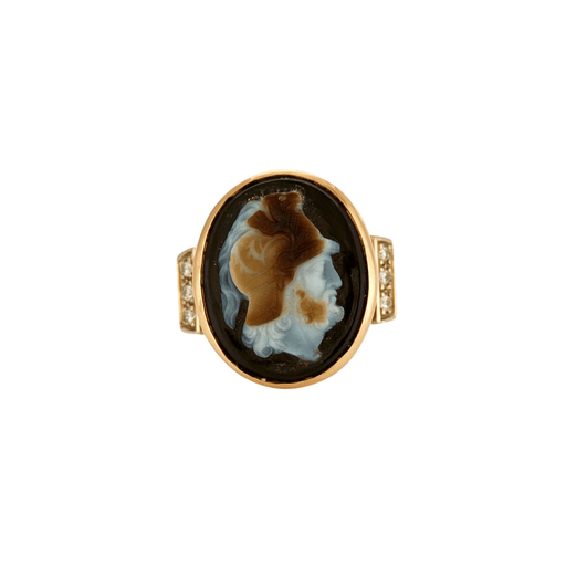 Ring 53.5 FINE ANTIQUE ONYX GOLD CAMEO RING WITH DIAMONDS 58 Facettes 31300537