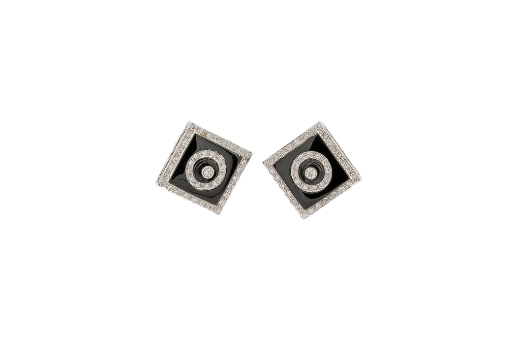 Boucles d'oreilles Boucles d'oreilles en or blanc avec onyx et diamants 58 Facettes ORC186