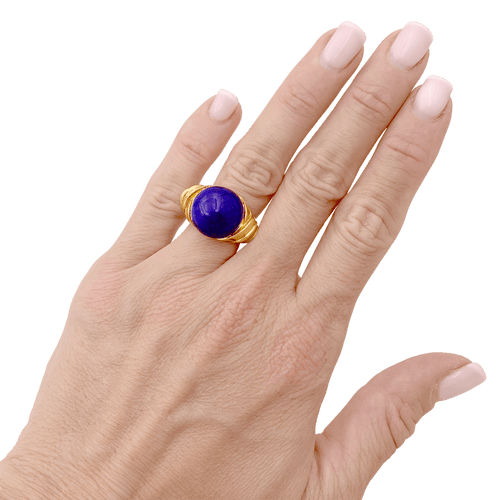 Bague 51 Bague dôme en or jaune 750 avec cabochon de lapis-lazuli 58 Facettes 34694