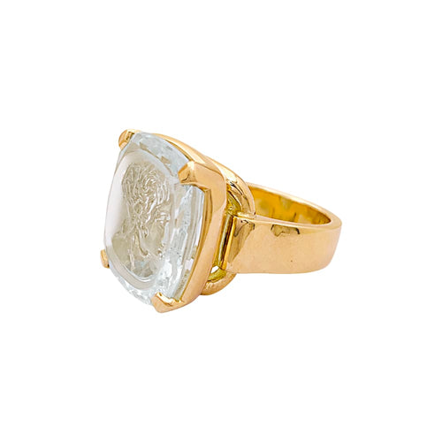 Bague 47 Bague intaille sur aigue-marine en or jaune 750 58 Facettes 34898